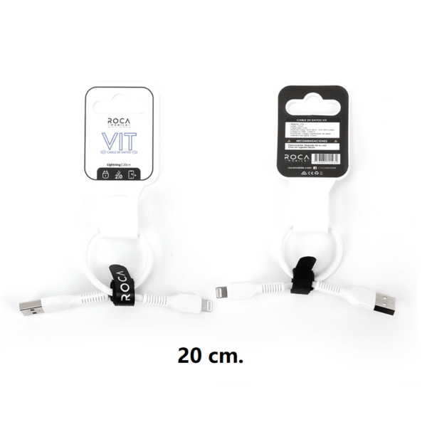 Cable de Datos ROCA VIT USB a Lightning 20cm 2.4A Blanco