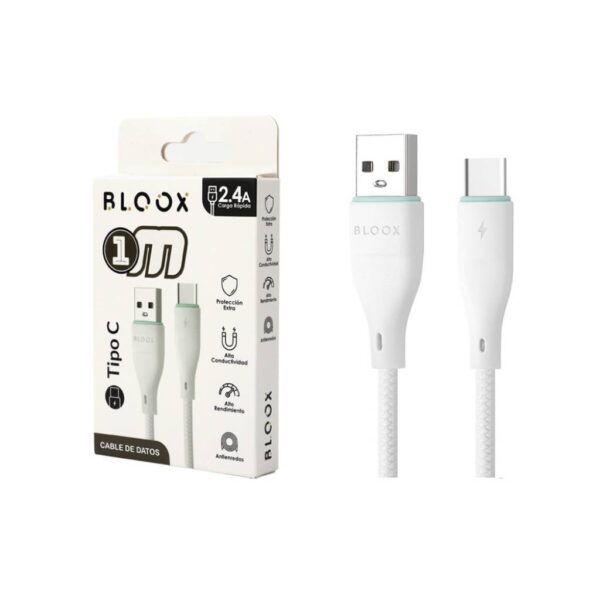 Cable de datos Bloox USB-A a Tipo-C | 1 metro, PVC resistente, carga y sincronización