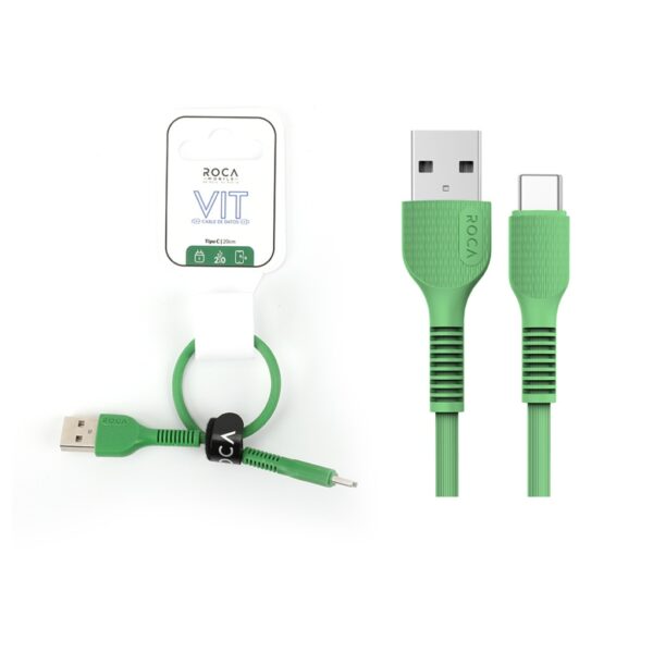 Cable de datos Roca Vit USB‑A a Tipo C 20 cm – 2,4 A verde