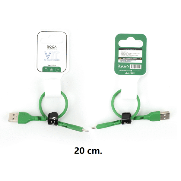 Cable de datos Roca Vit USB‑A a Tipo C 20 cm – 2,4 A verde